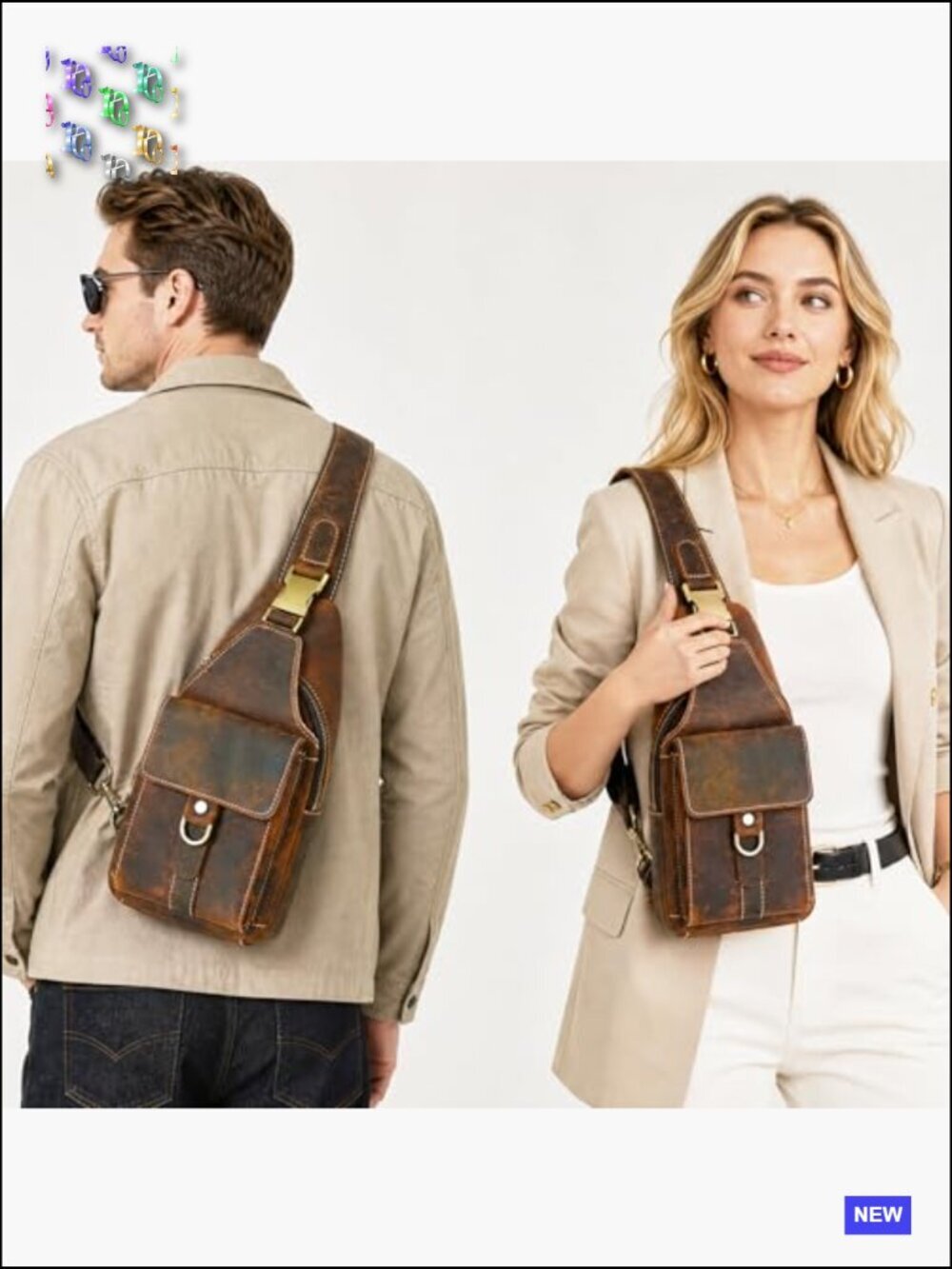 Genuine Leather Hiking Daypack Sling Crossbody Chest Bag Travel Daypack Outdoor - Picture 3 of 6